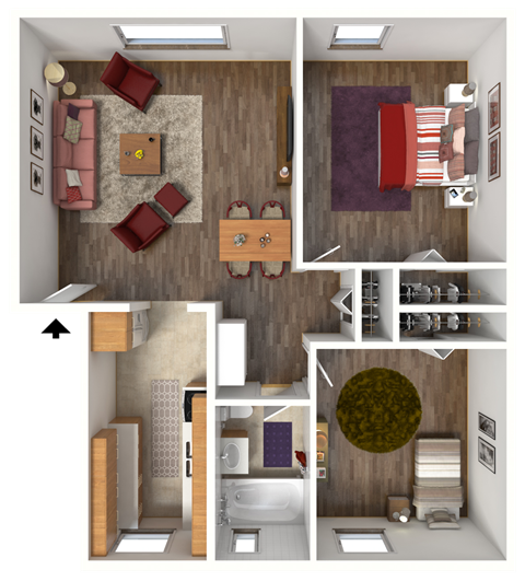 Floor plan for 2 beds, 1 bath, 875 sqft